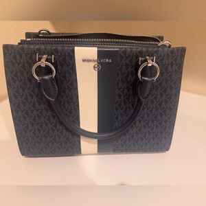 Michael Kors Dark Blue and White Satchel